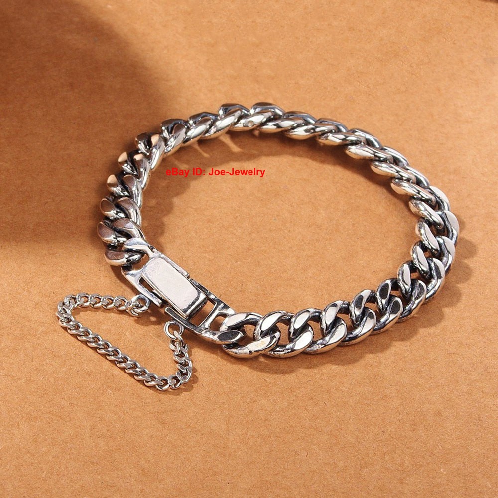 Real 925 Sterling Silver 8mm Curb Link Men’s Bracelet 6.7-8.26inch 23-34g