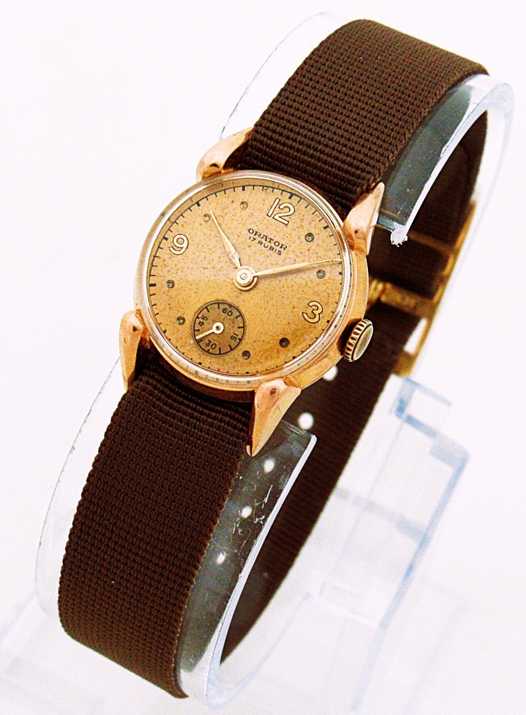 18K Orator Solid Yellow Gold Tear Drop Wire Lugs Lady Wristwatch, Great Runner