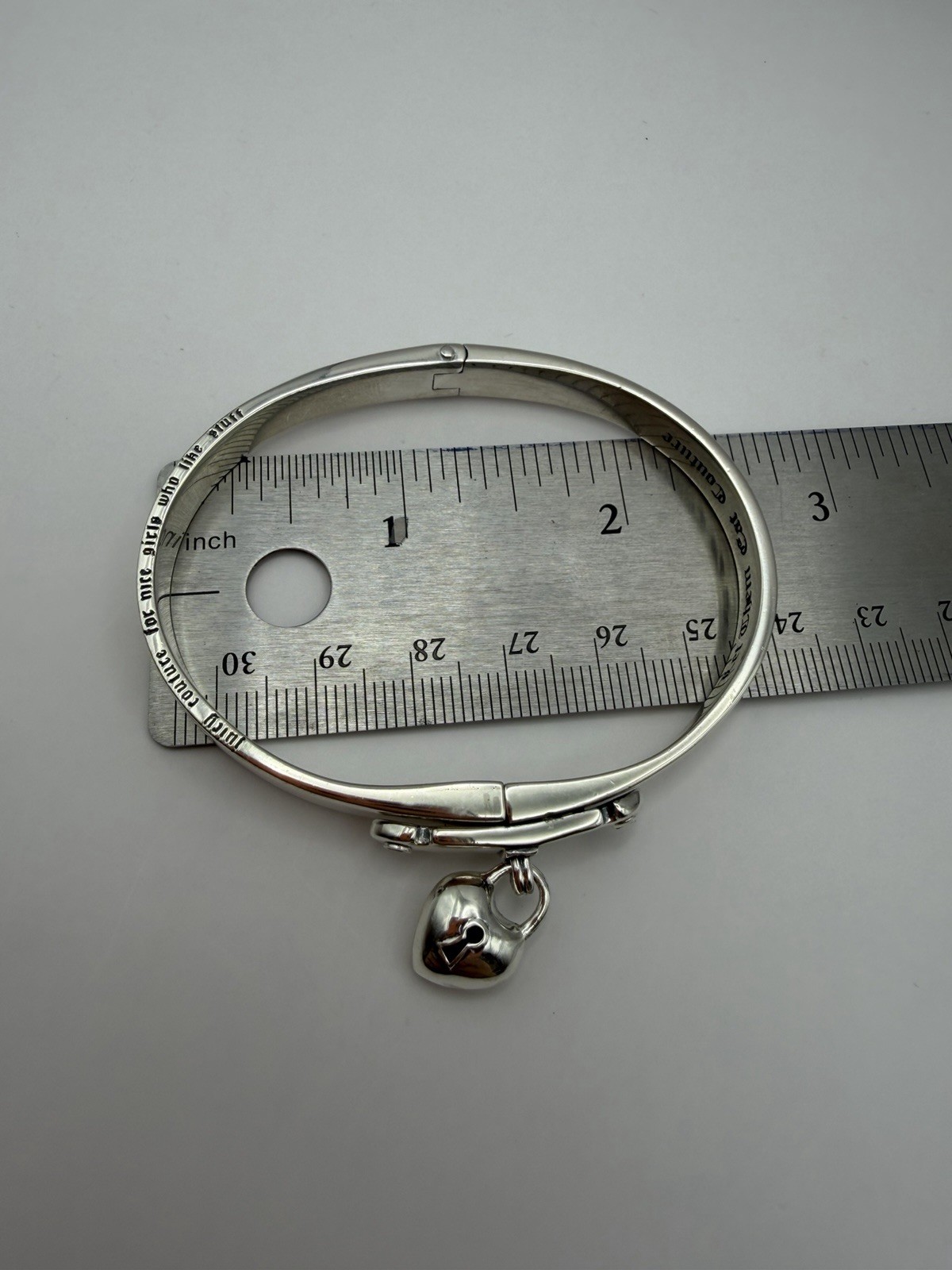 Juicy Couture 925 Sterling Silver Cuff Bracelet “Let Them Eat Couture” Charm