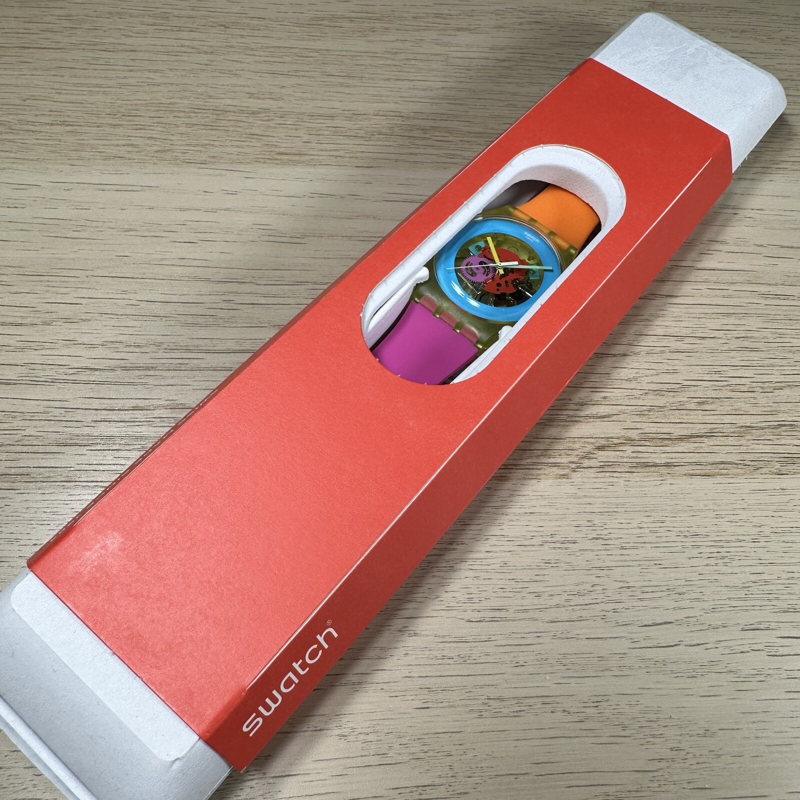 NEW✅ Swatch Color Palette SUOJ101 Skeleton 41mm Orange Pink Silicone Watch
