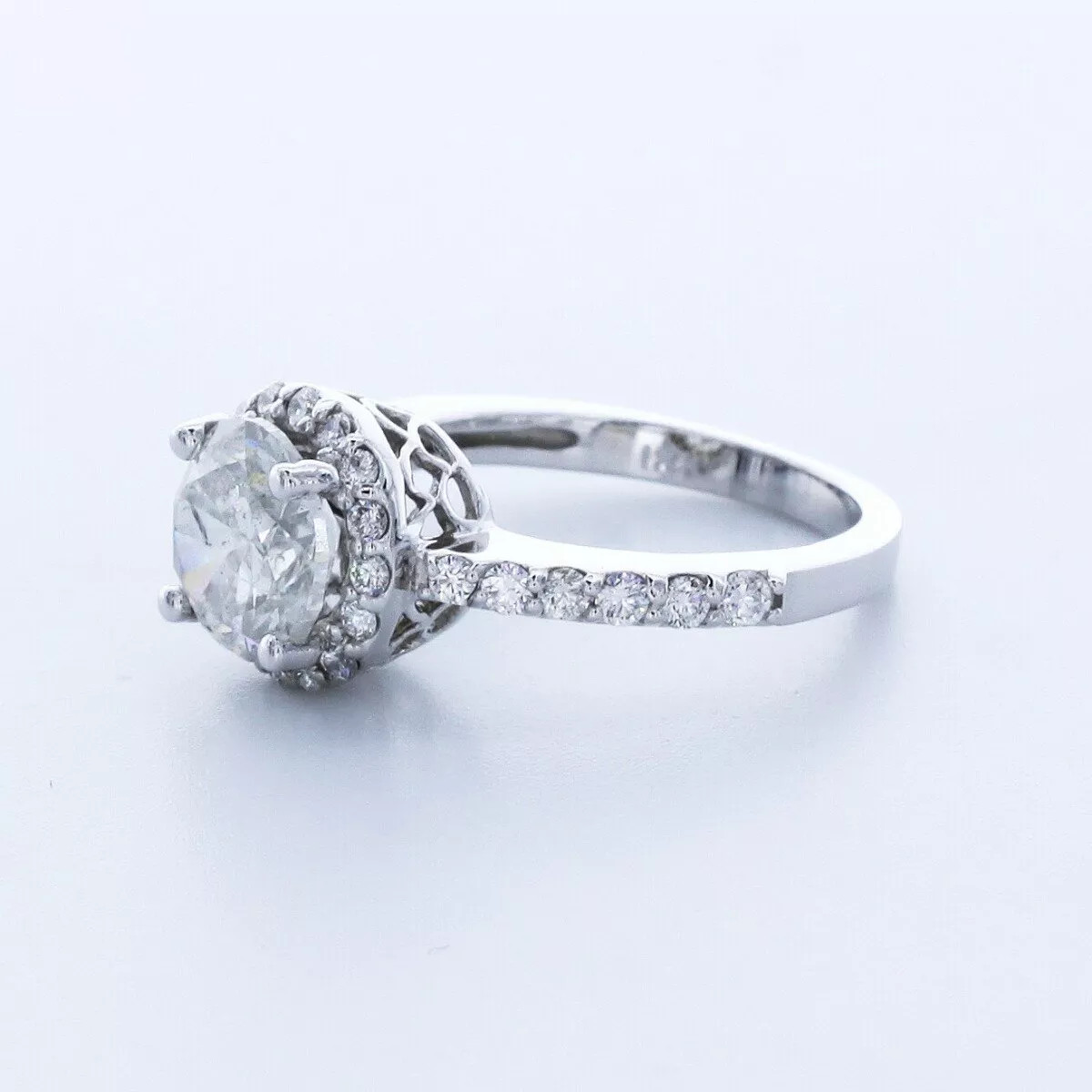 Side Stone Engagement Ring Halo 18K Gold 2.80 CT Round Lab-Grown Diamond E SI2