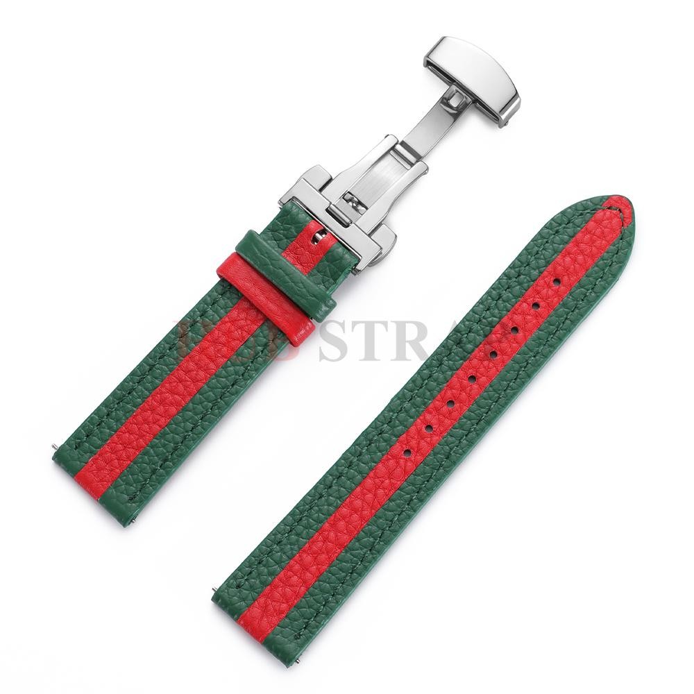 Genuine Calfskin Leather Watch Strap 20mm 22mm For Omega Seiko Butterfly Buckle