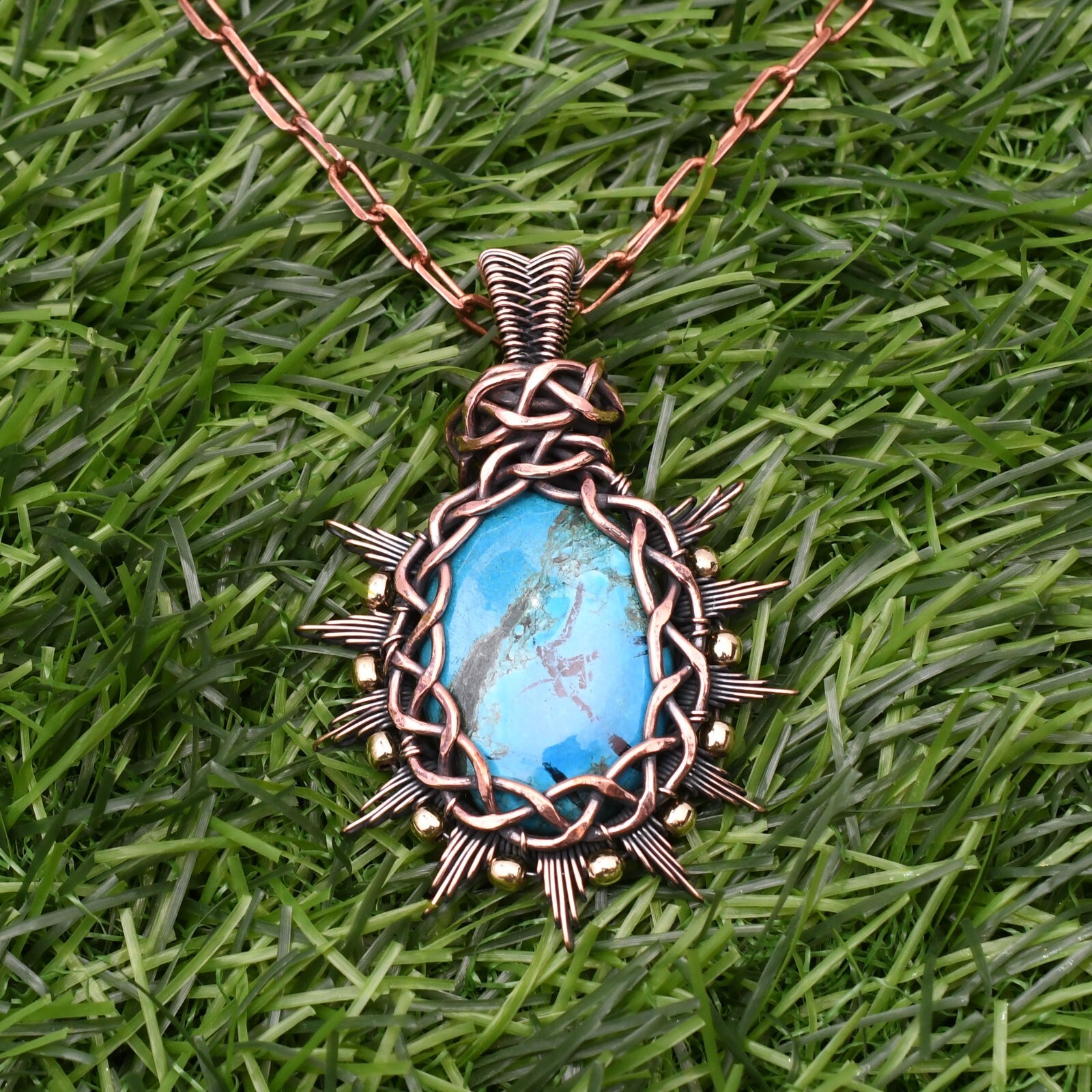 Turquoise Pendant Gemstone Copper Wire Wrap Handmade Jewelry Pendant 2.28″