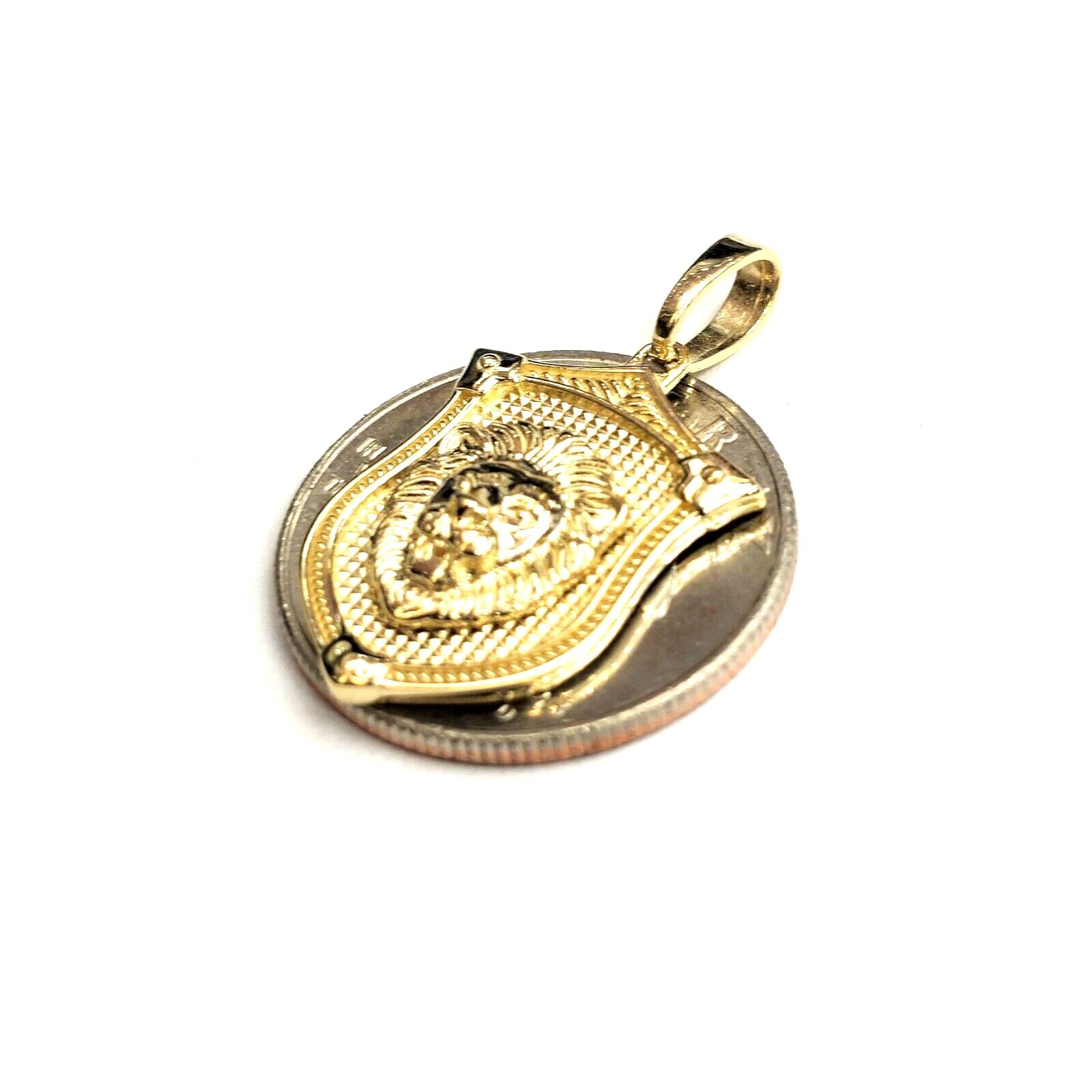 14k yellow solid Gold lion Leo head face shield Pendant charm fine jewelry 3.8g