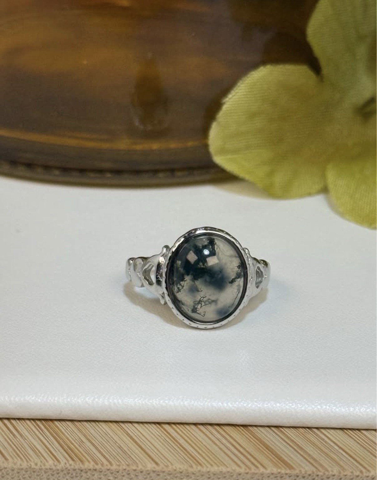 Moss Agate Adjustable Ring 14.2/5.6MM