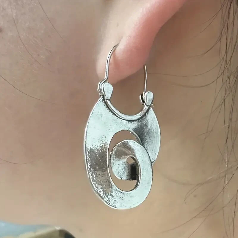 Irregular Spiral Dangle Earrings Retro Men Women Style Alloy Silver Plated Gift