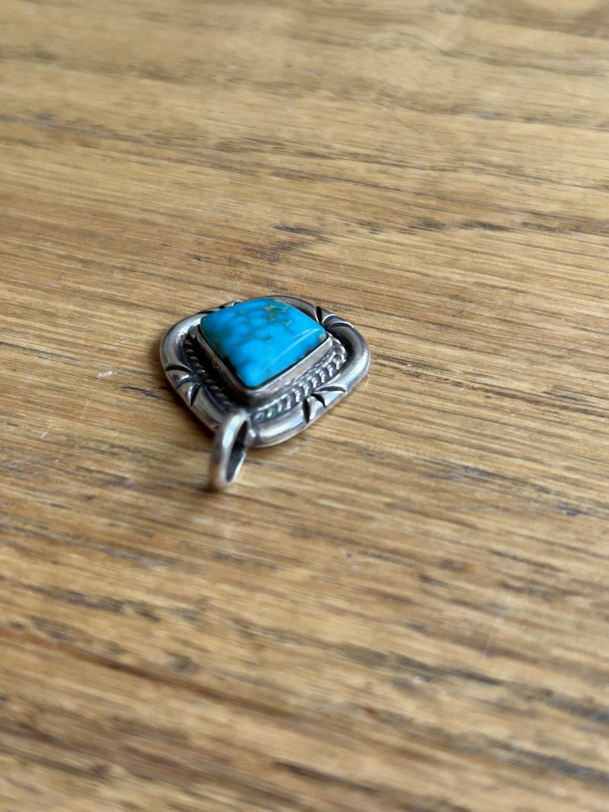 Vintage Sterling Silver Turquoise Petite Handmade Geometric Teardrop Pendant 4g