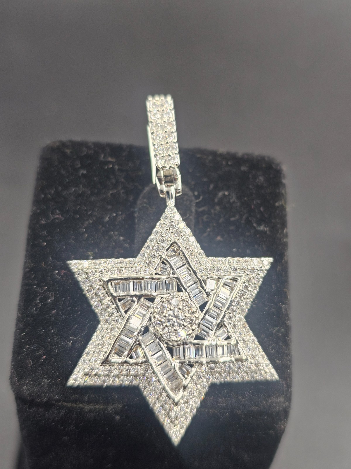 2.30Ct Round Cut Real Moissanite Star Of David Pendant 14K White Gold Plated