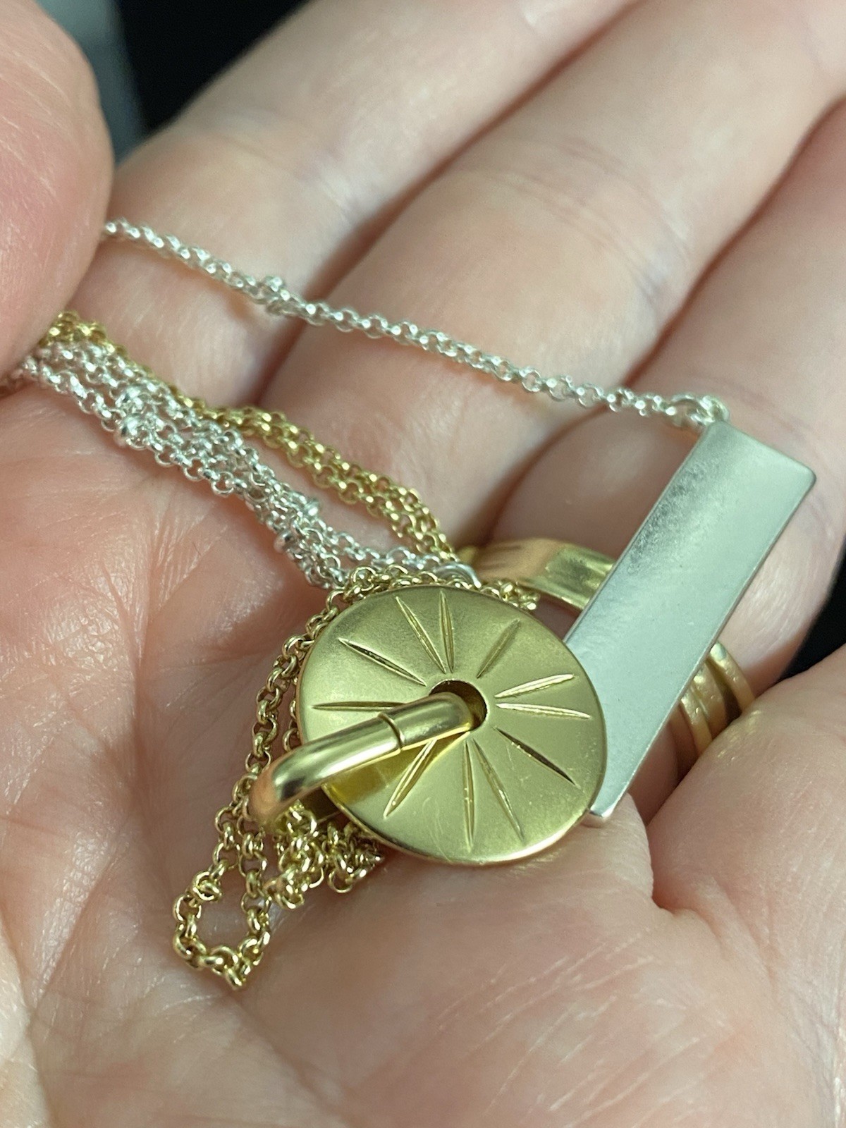 Lucky Brand Layered Necklace Gold Silver Tone Bar Pendant NWT Boho Chic