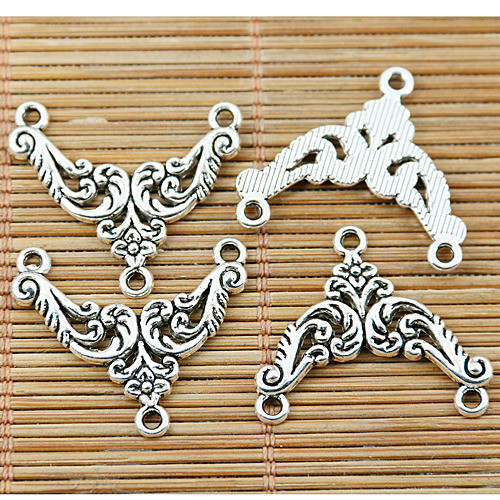 20pcs tibetan silver color flower plant 1-2holes connector EF1425