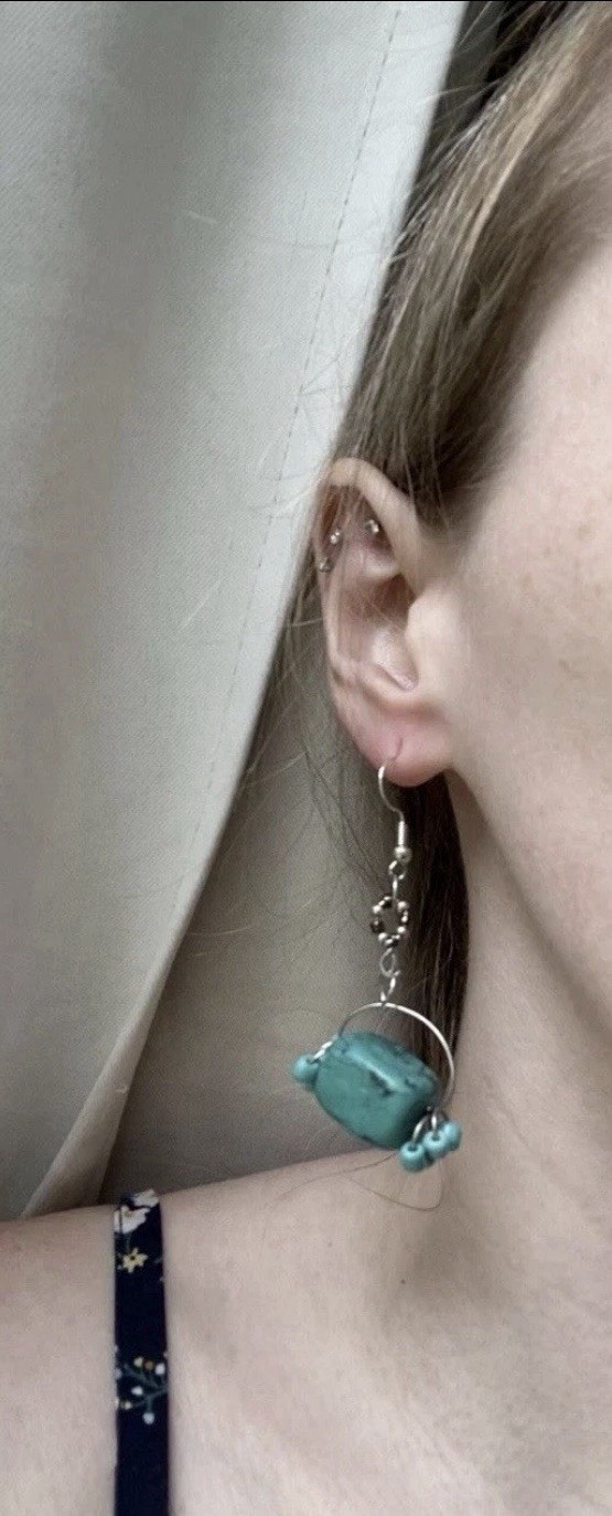 Womens Necklace Bracelet & Earrings Turquoise Style Silver Plated & Pinch Bails