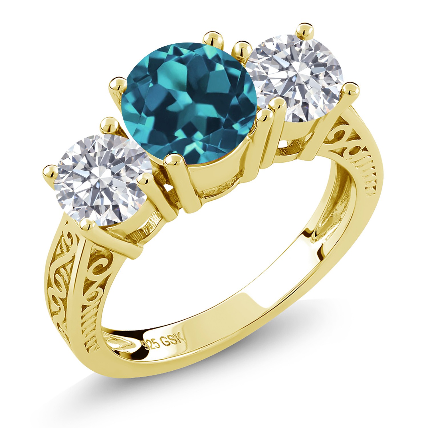 18K Yellow Gold Plated Silver London Blue Topaz and Lab Grown Diamond
