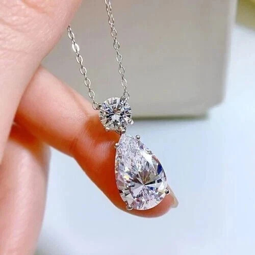2.5Ct Pear Lab Created Diamond Two Stone Charm Pendant 14K White Gold Plated 18″