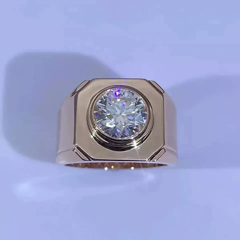 2Ct Round Cut Moissanite Men’s Solitaire Ring 14K Rose Gold Plated
