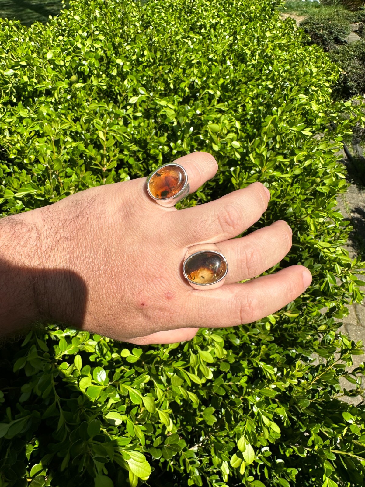 Large Genuine Baltic Amber Stone Mens Real Solid 925 Sterling Silver Signet Ring