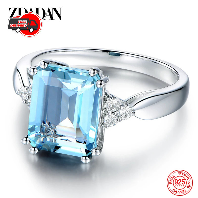 925 Sterling Silver Fashion Aquamarine Gemstone Ring For Women Wedding