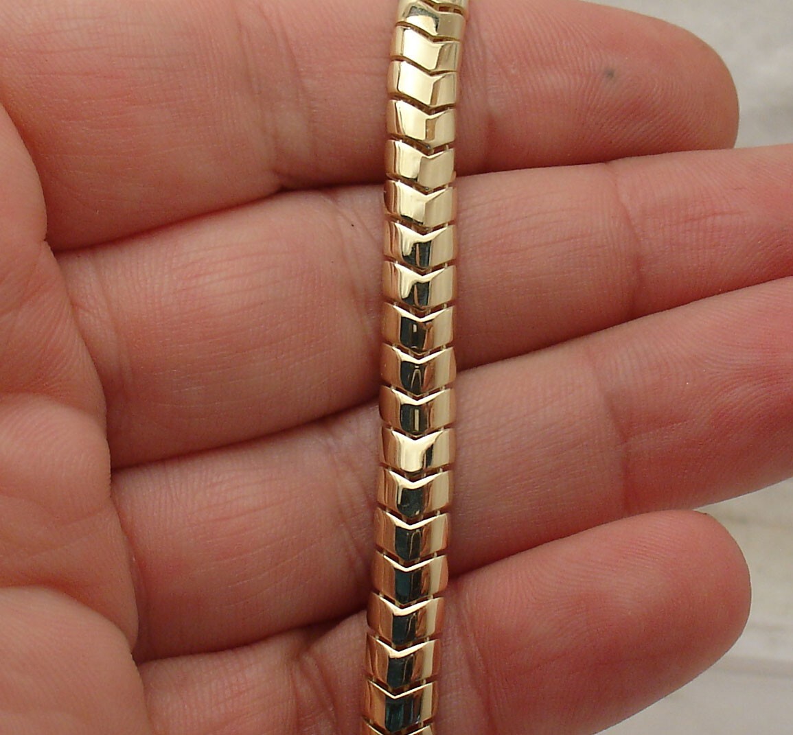 7.25″ Polished Snake Skin Chevron Bracelet Lobster Clasp REAL 14K Yellow Gold