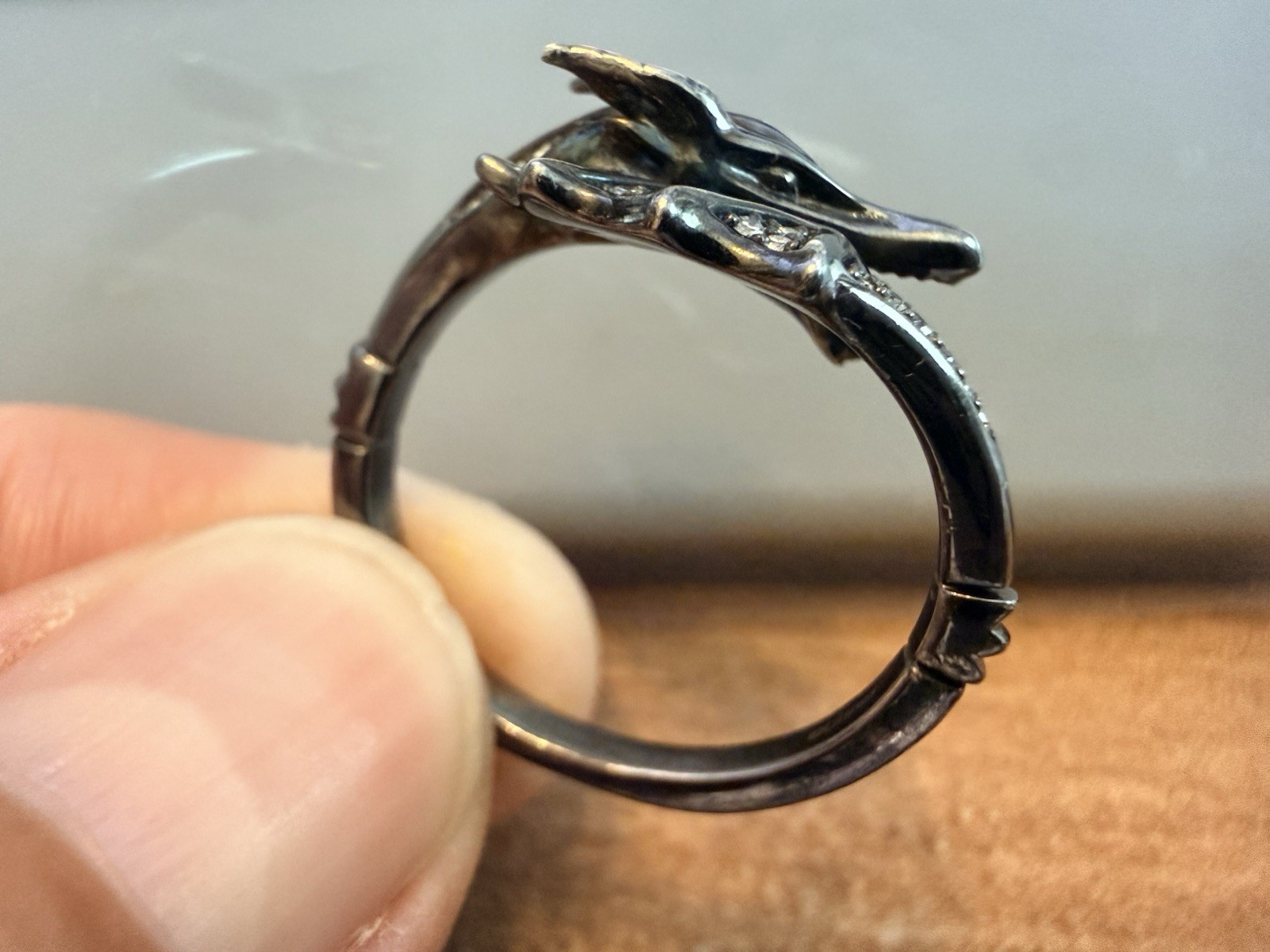 Zales Exclusive Disney Dragon Ring with 1/8 CT. T.W Diamonds In Sterling Silver
