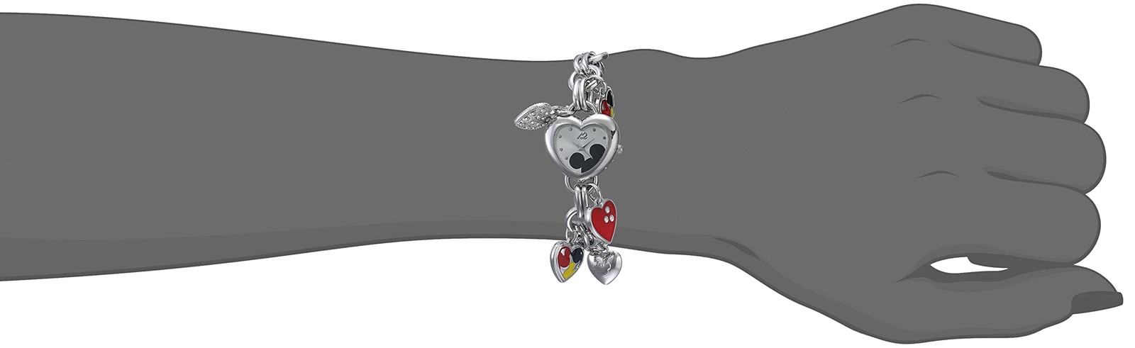 Accutime Disney Mickey Mouse Charm Bracelet Watch -Silver-Tone Heart Design