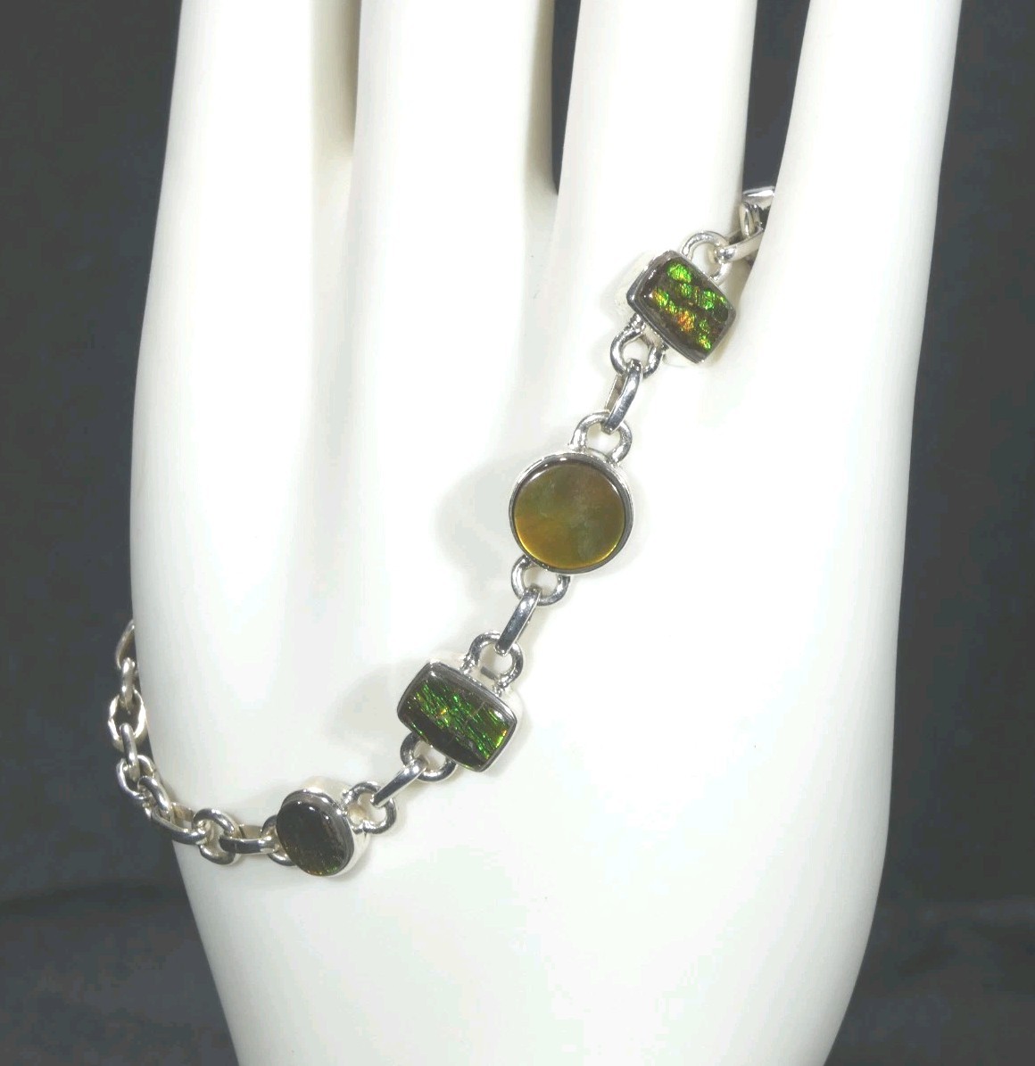 Natural Canadian Ammolite Solid 925 Sterling Silver Bracelet-20 cm
