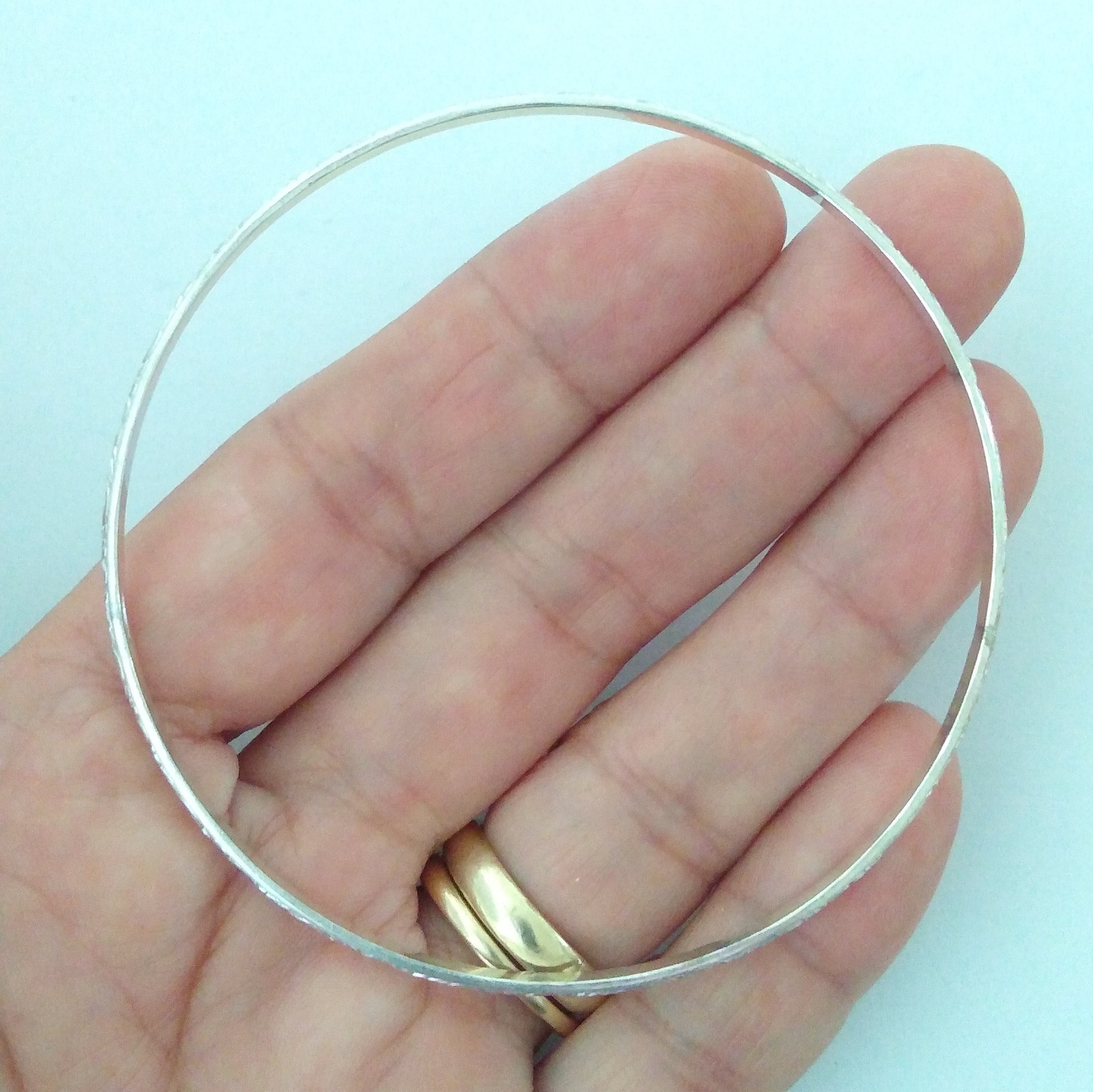 Vintage Sterling Silver 925 FANCY Bangle Bracelet Size 8.25″ 3.5mm