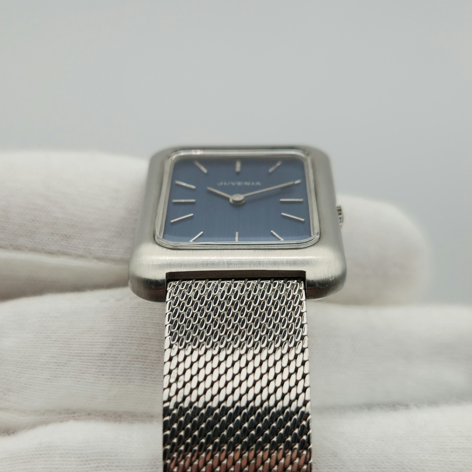 Juvenia “Tank” Style Men’s Vintage Silver Tone / Blue Dial Mechanical Watch