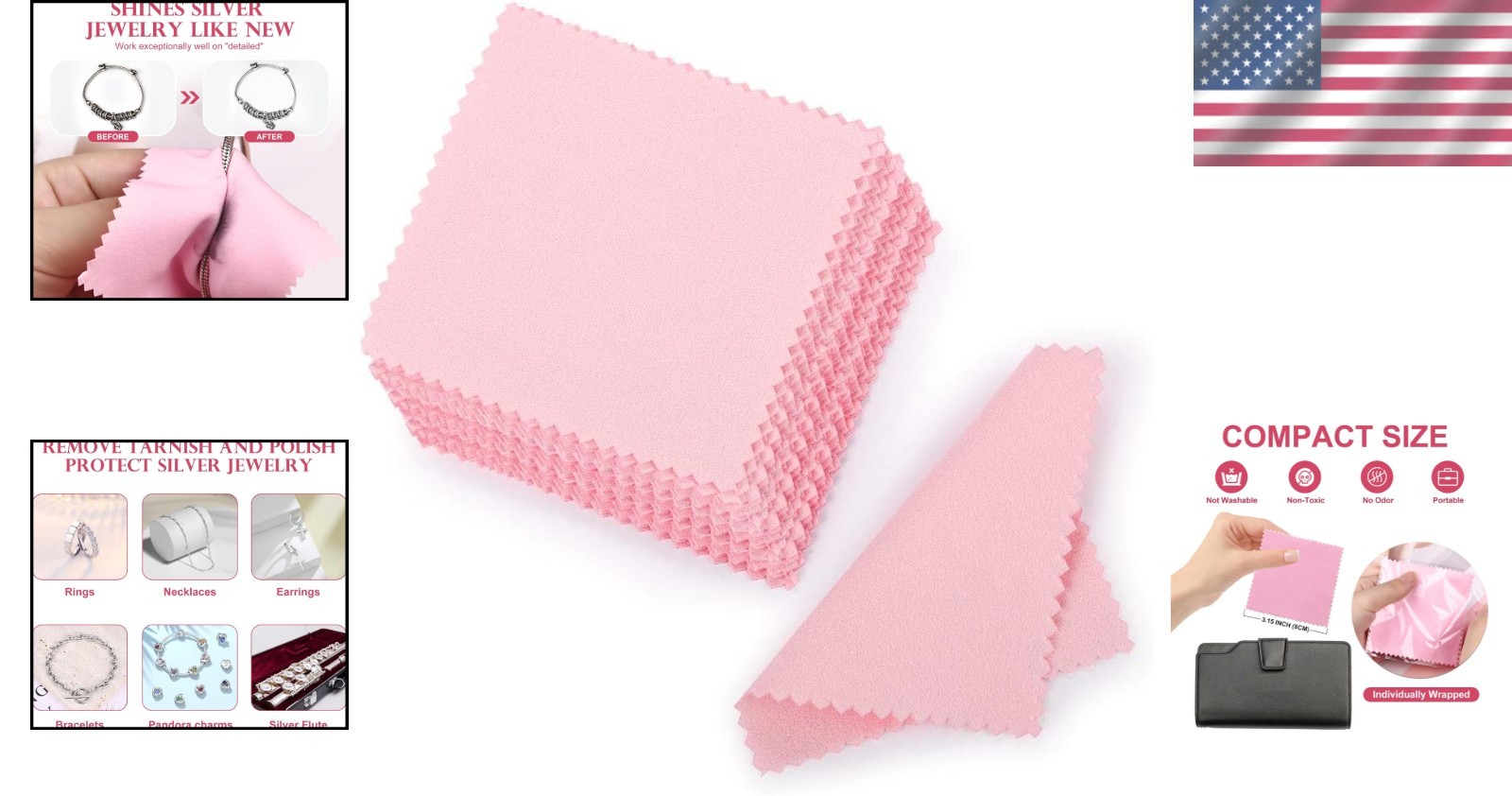 Compact 50pcs Pink Suede Cloths for Jewelry Care – Shine Your Precious Pieces
