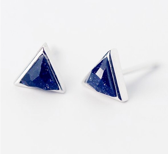 925 Stamped Sterling Silver Blue CZ Triangle Stud Post Earrings 8mm Gift Box K67