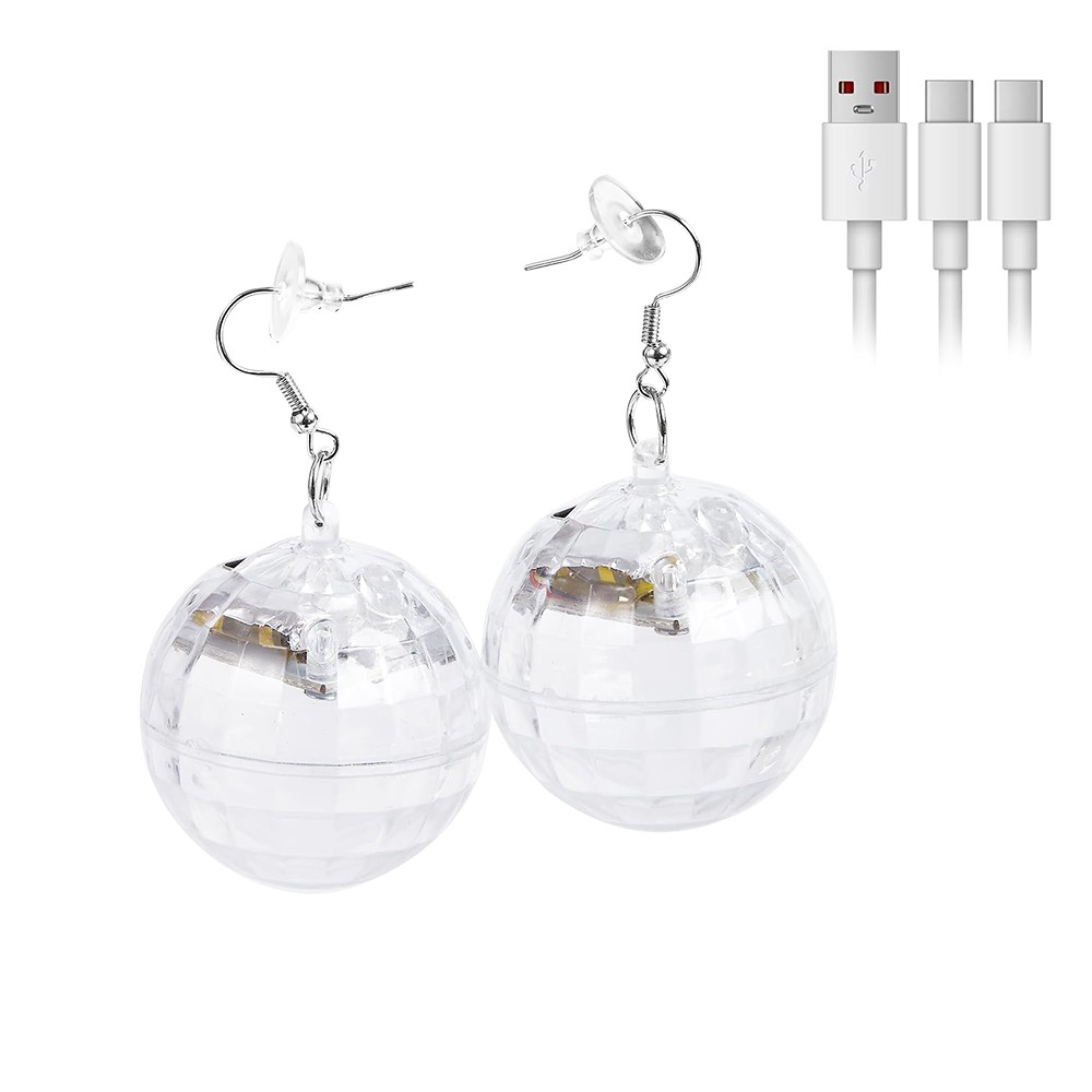 Disco Ball Earrings USB Rechargeable LED with 16 Light Modes for Party Gifts
