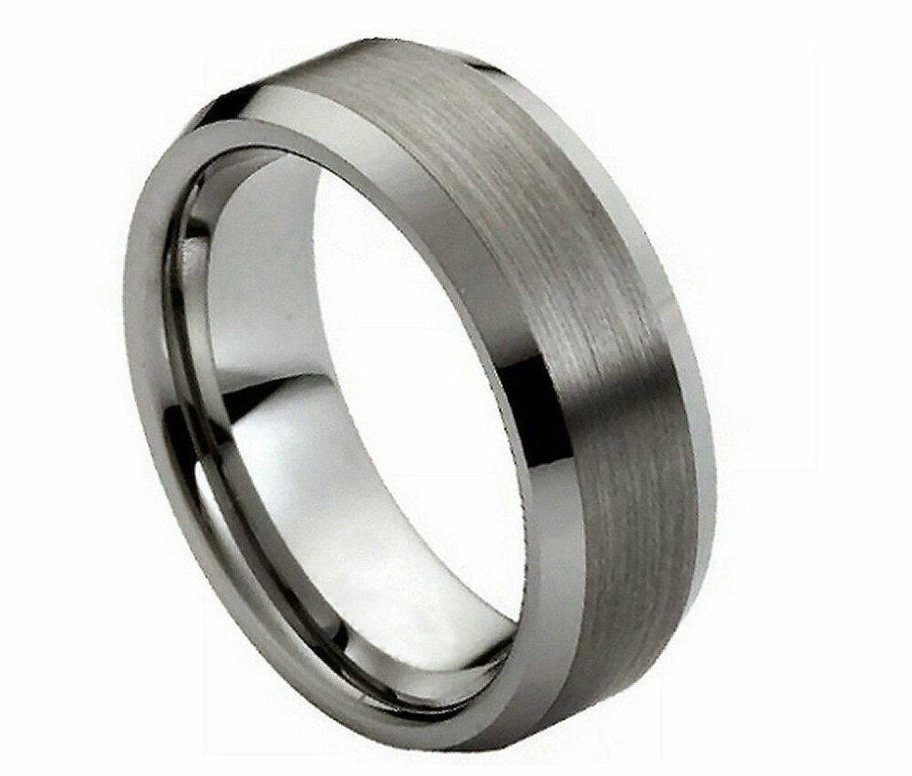 10mm Wide Tungsten Carbide Beveled Brushed Center Wedding Band Ring