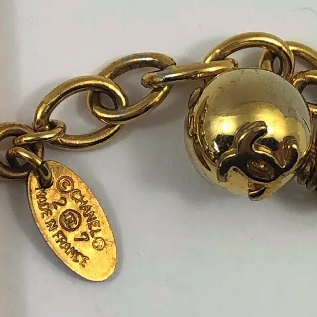 CHANEL Vintage Gold Tone Five Row 2 1/4 Inch Wide Ball Bracelet