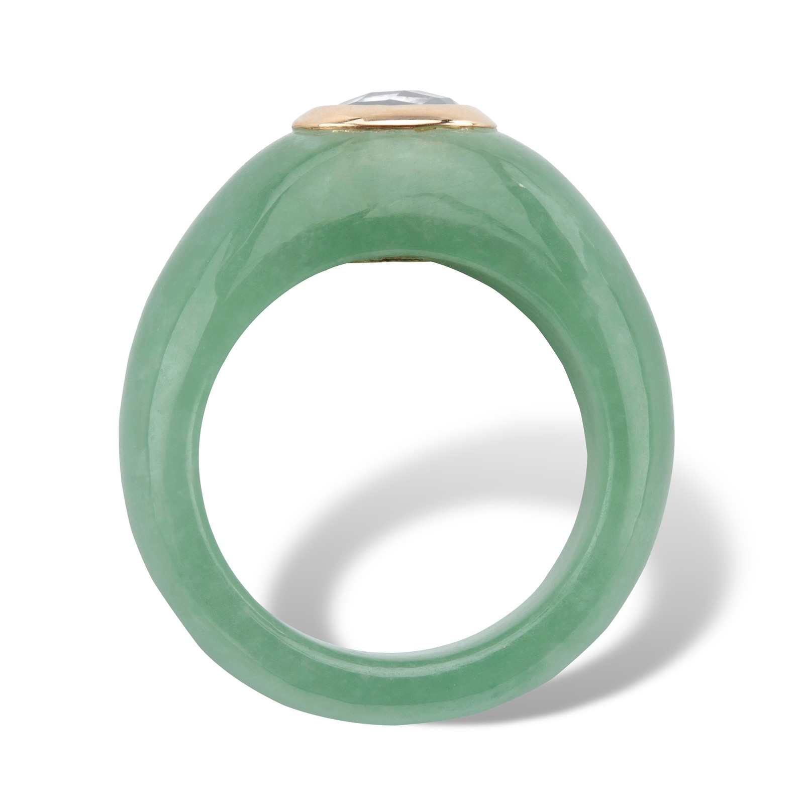 1.55 Cttw. Genuine Green Jade and White Topaz Solid 10k Yellow Gold Accent Ring