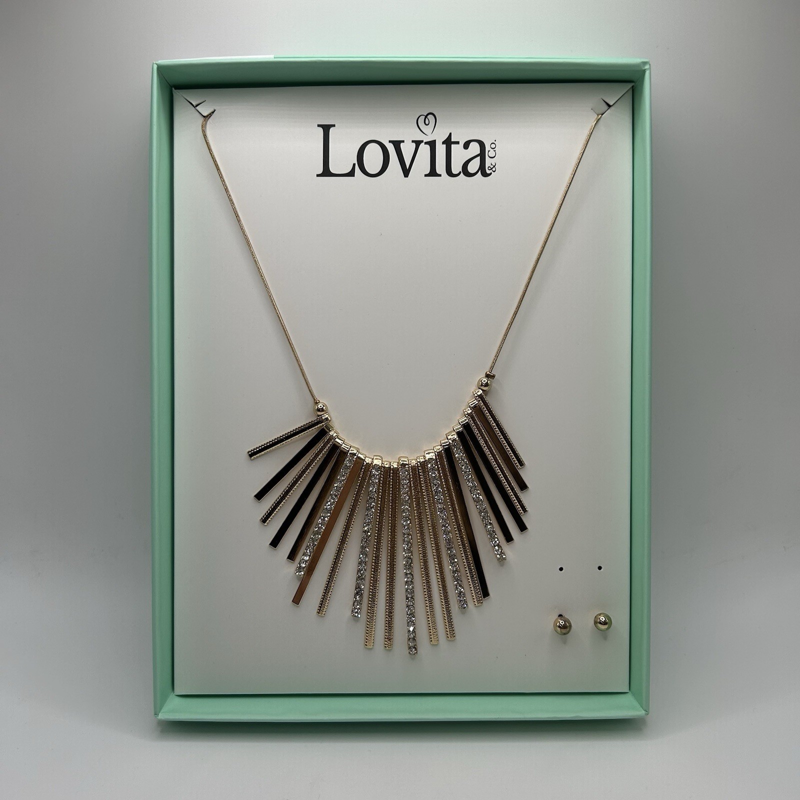 Lovita & Co. Yellow Gold Color Statement Necklace w/ Gems & Round Earring Set