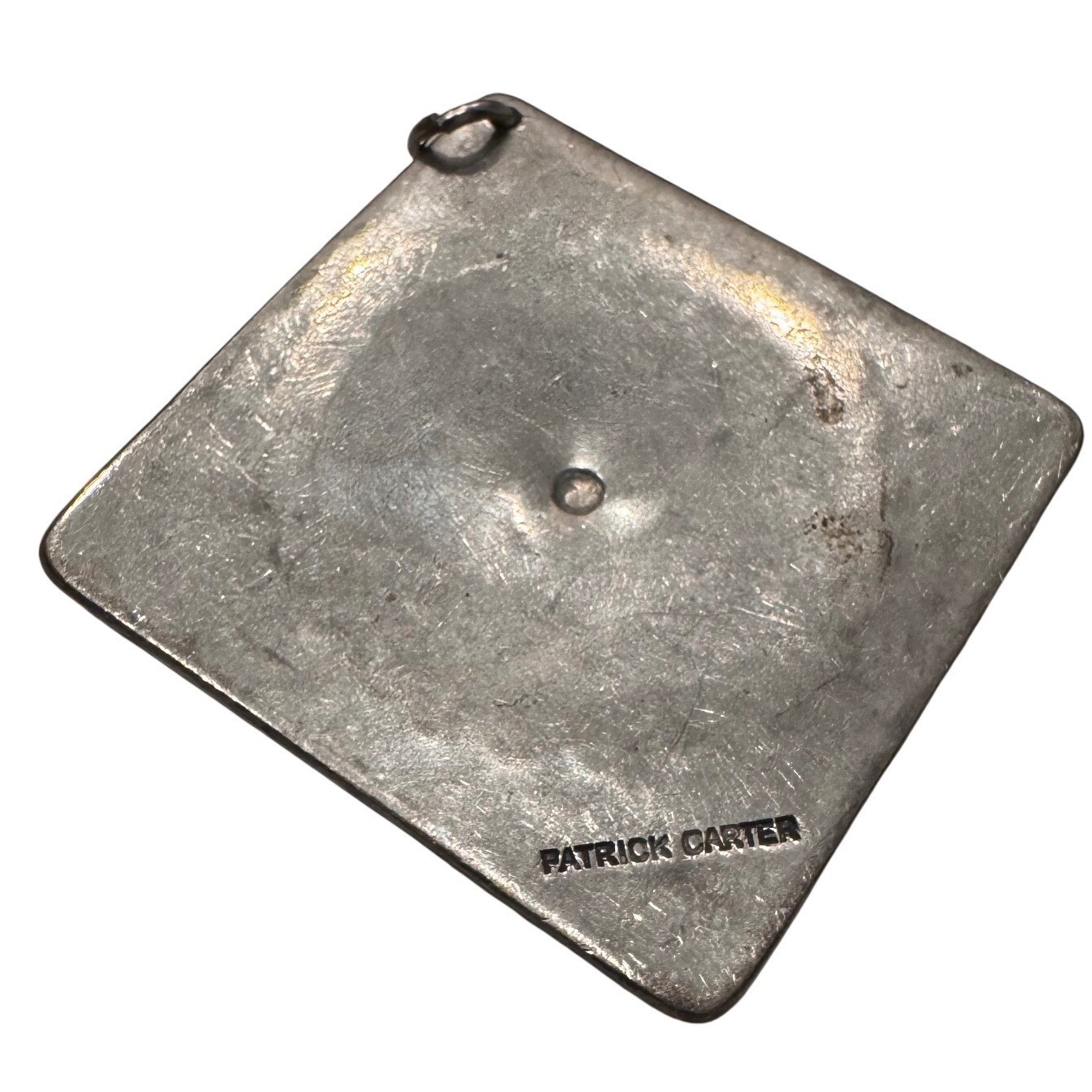 Patrick Carter Artisan Square Floral Stamped Pewter Pendant Necklace Charm