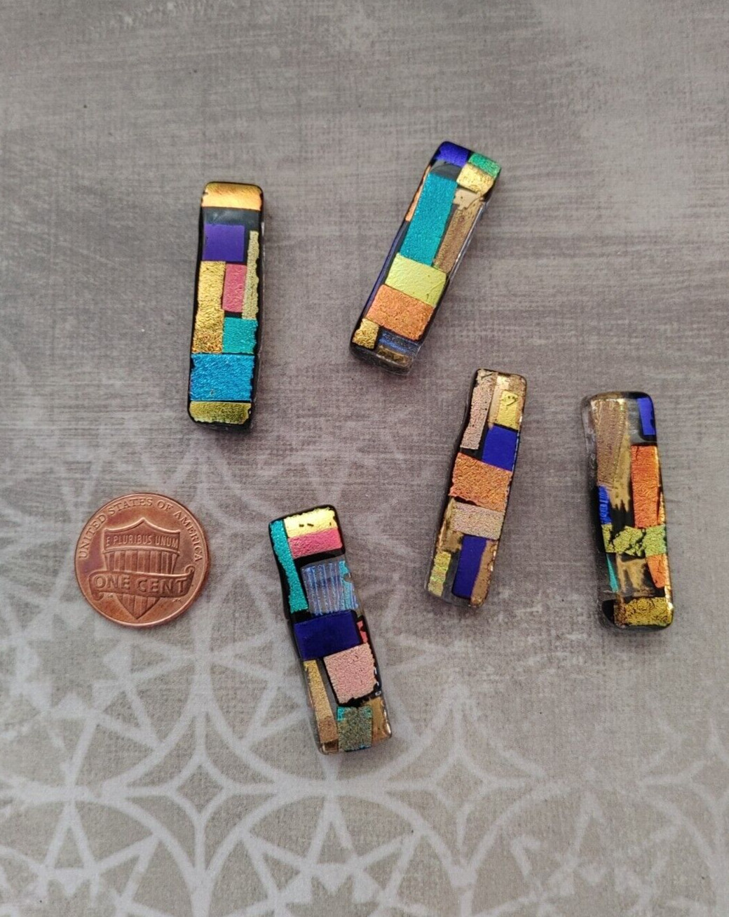 vintage SET 5 pendant beads dichroic art glass precious metal foil artisan