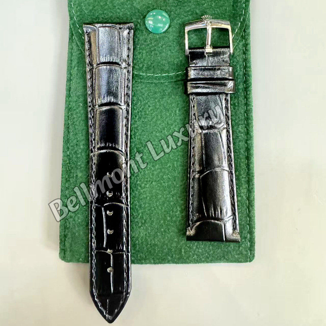 ROLEX Vintage Black Leather Watch Strap 20-16mm Silver Buckle NOS Rare
