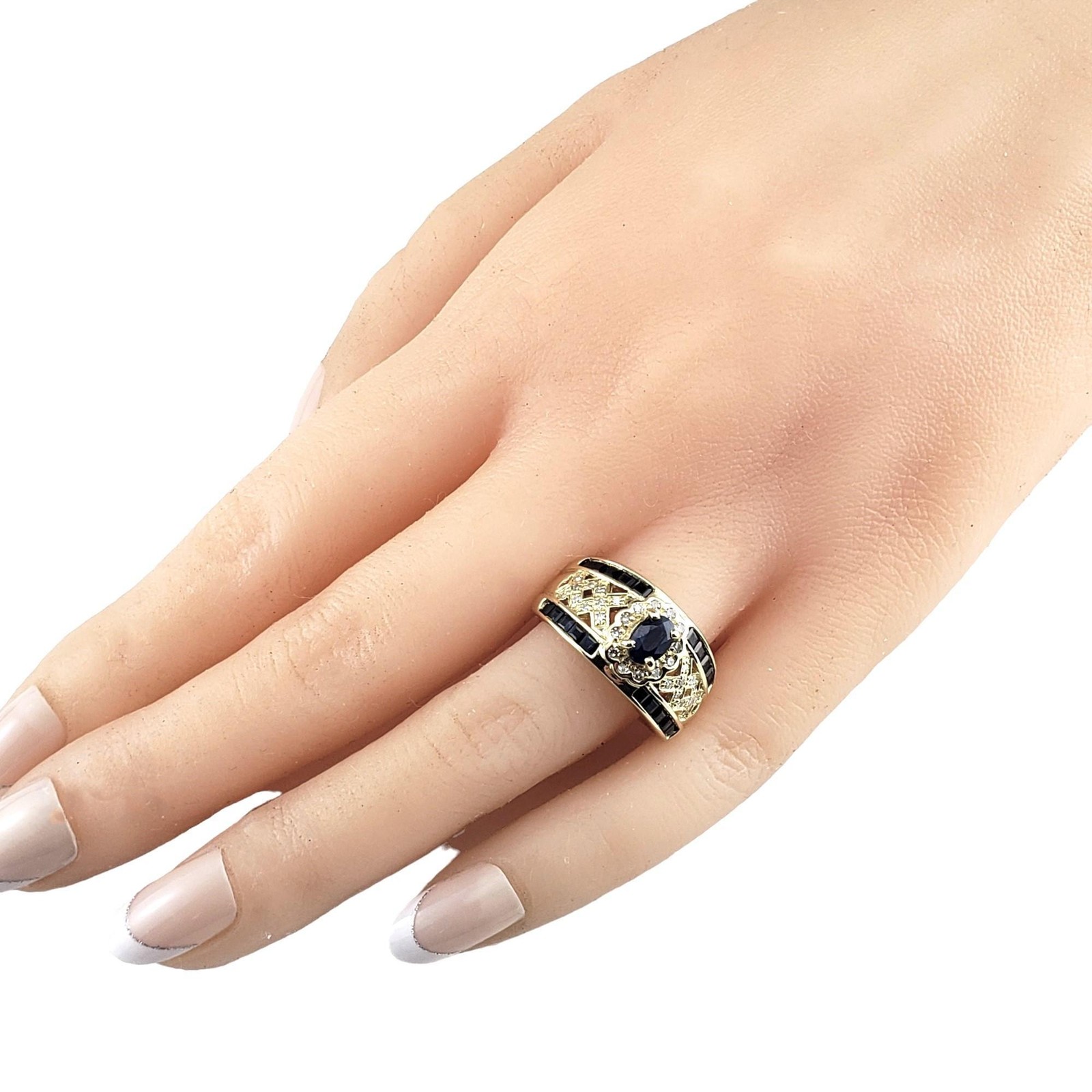 14 Karat Yellow Gold Natural Sapphire and Diamond Ring Size 6.75 #24901