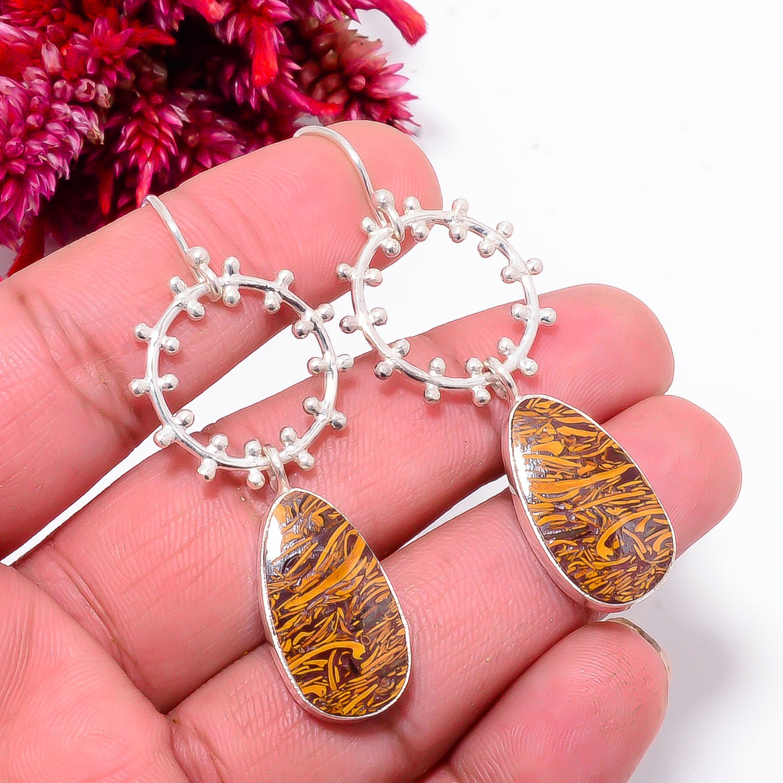 Natural Mariam Jasper Designer Handmade 925 Sterling Silver Earring 2.34″ Sku21