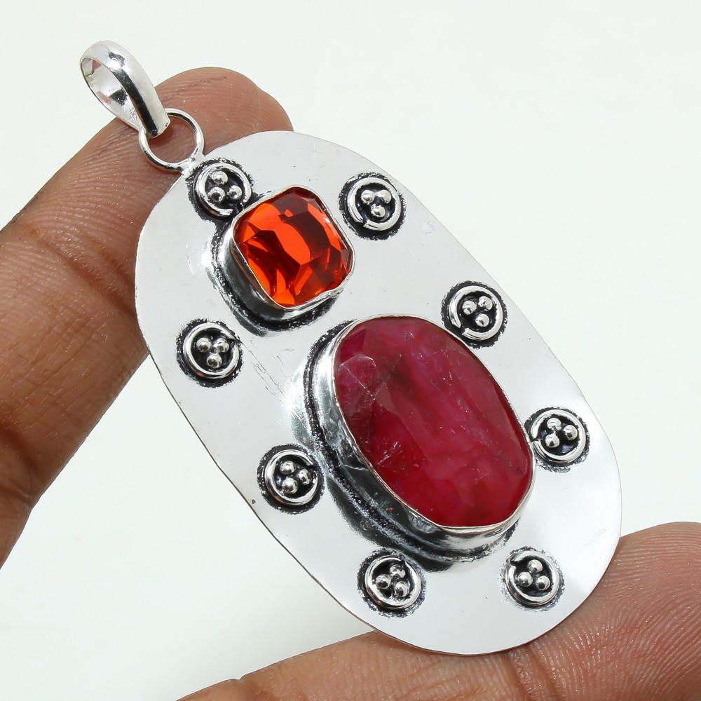 Kashmiri Ruby Whisky Topaz Gemstone Handmade Gift Jewelry Pendant 2.8″ SR 6622