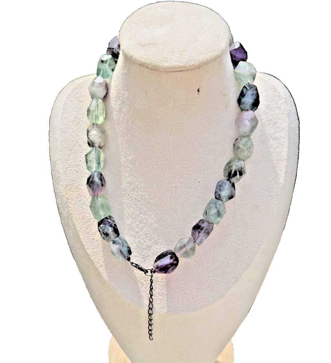 Vtg. Sterling Silver Rainbow Fluorite Faceted Bead Statement Necklace 132g