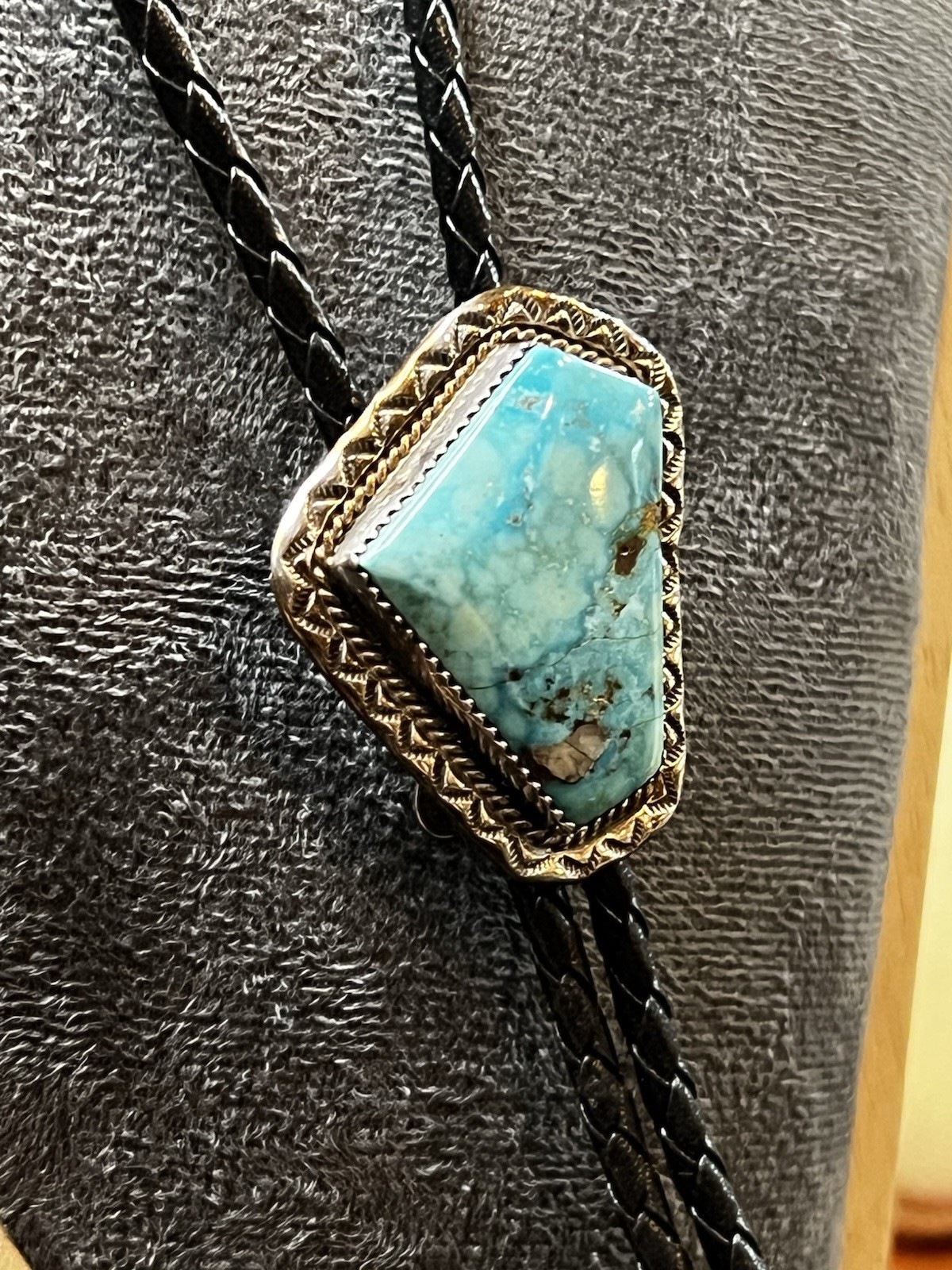 Vintage Southwestern Turquoise Bolo Tie Sterling Tips 32in Braided Leather