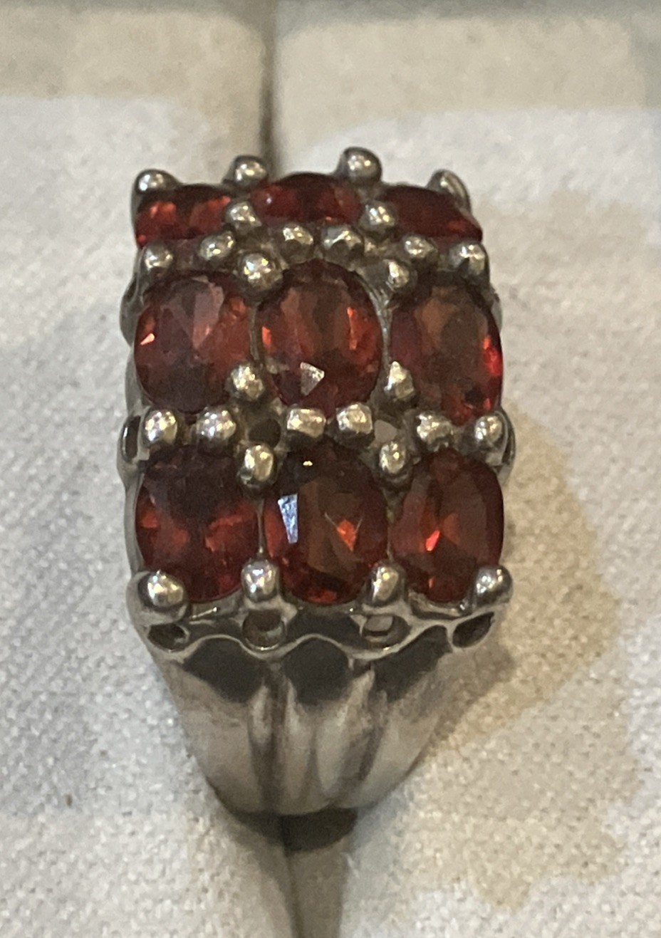 VINTAGE STERLING SILVER HESSONITE GARNET RING SIGNED NF OVAL STONES Size 8.5