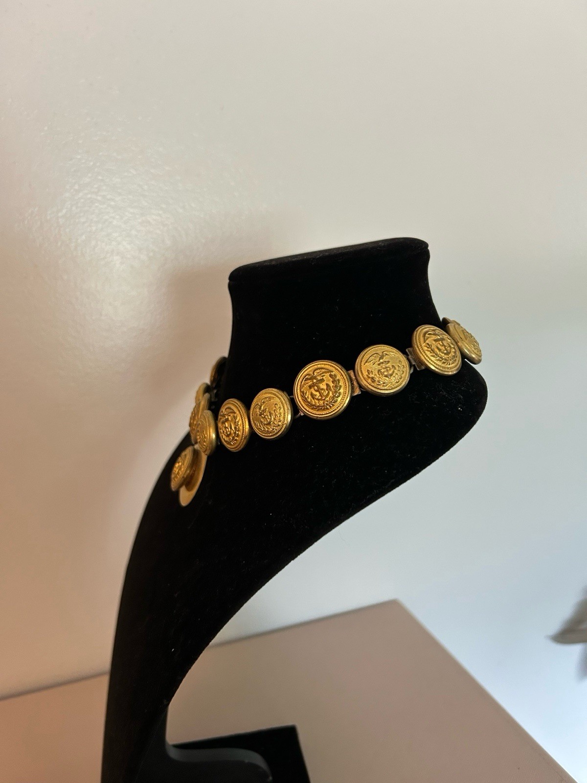 Vintage Nautical Brass Military Button Necklace