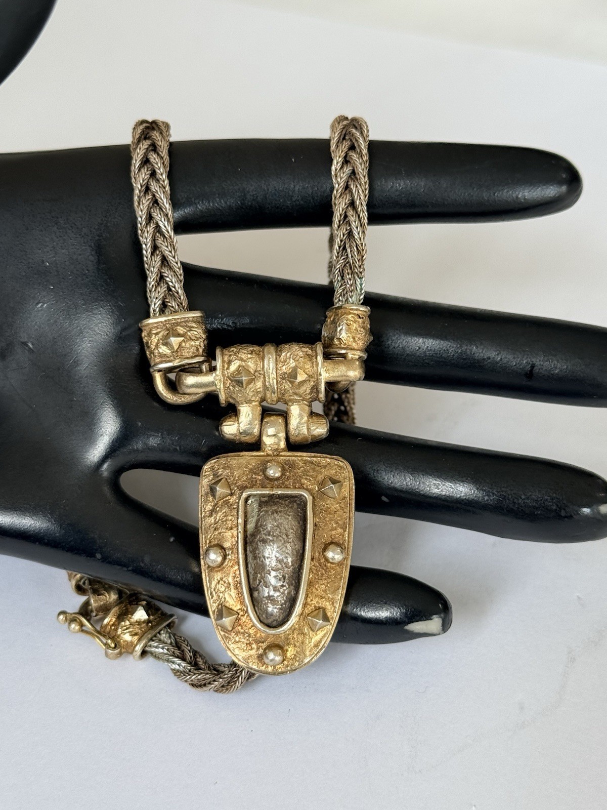 VINTAGE ANATOLI STERLING SILVER GOLD GILT BRAIDED LINK CHAIN NECKLACE 45-GRAMS