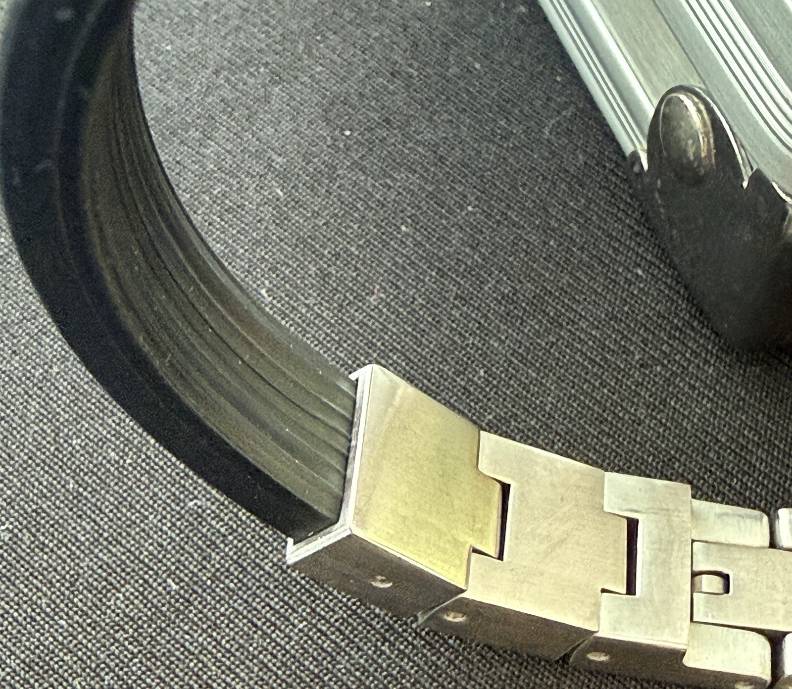 Triton Mens Bracelet Stainless Steel & Black Rubber 14K Gold Screws Cable Inlay