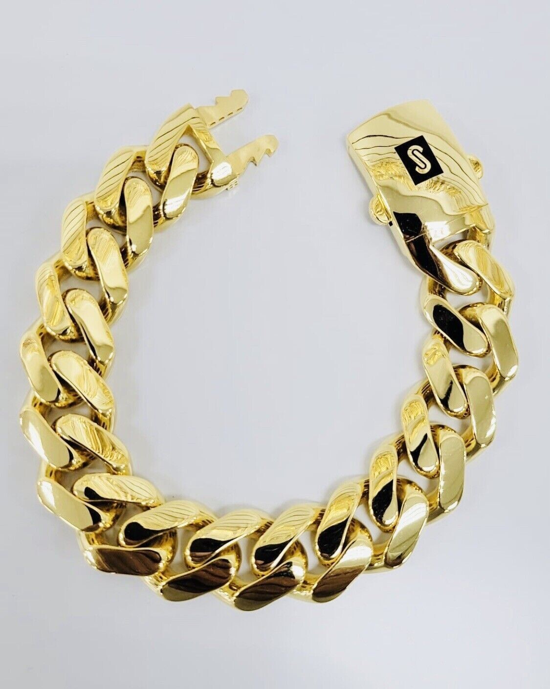 Real Miami Cuban Royal Link Bracelet Box Clasp 17mm 10K Yellow Gold 26.90 gms 9″