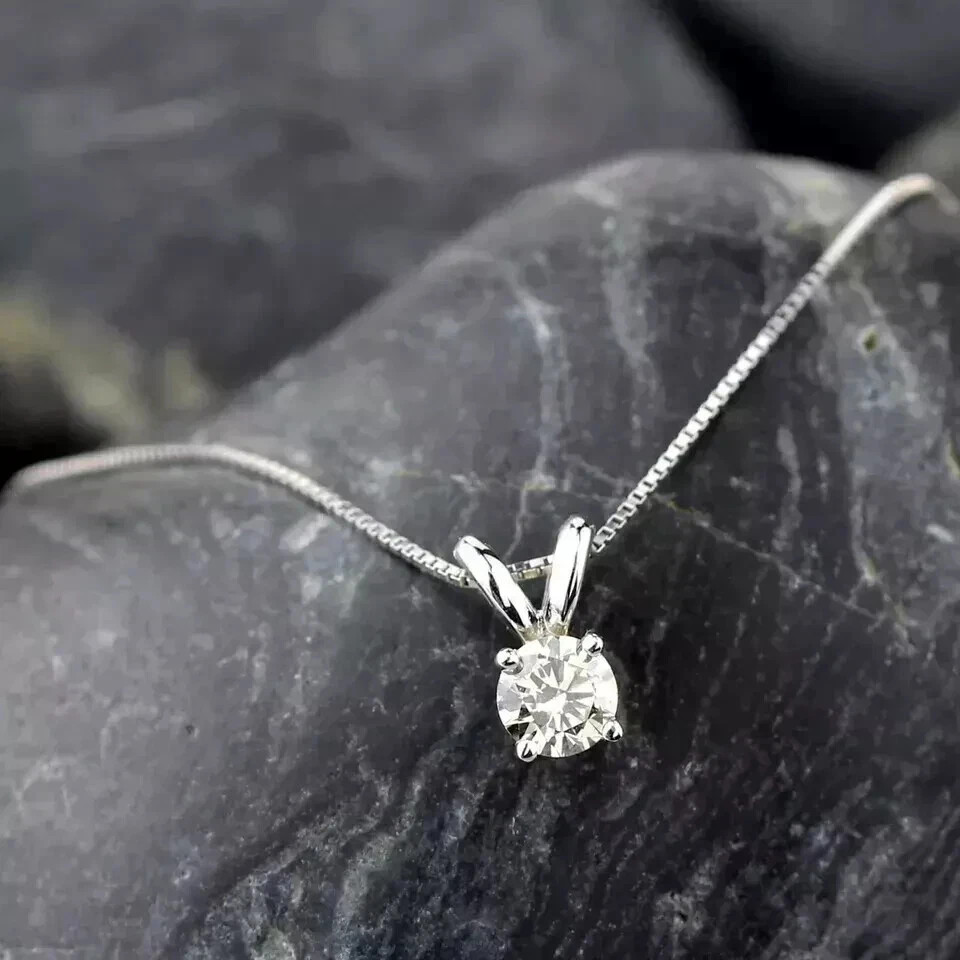 2Ct Round Cut Lab Created Diamond Women Solitaire Pendant 14K White Gold Plated