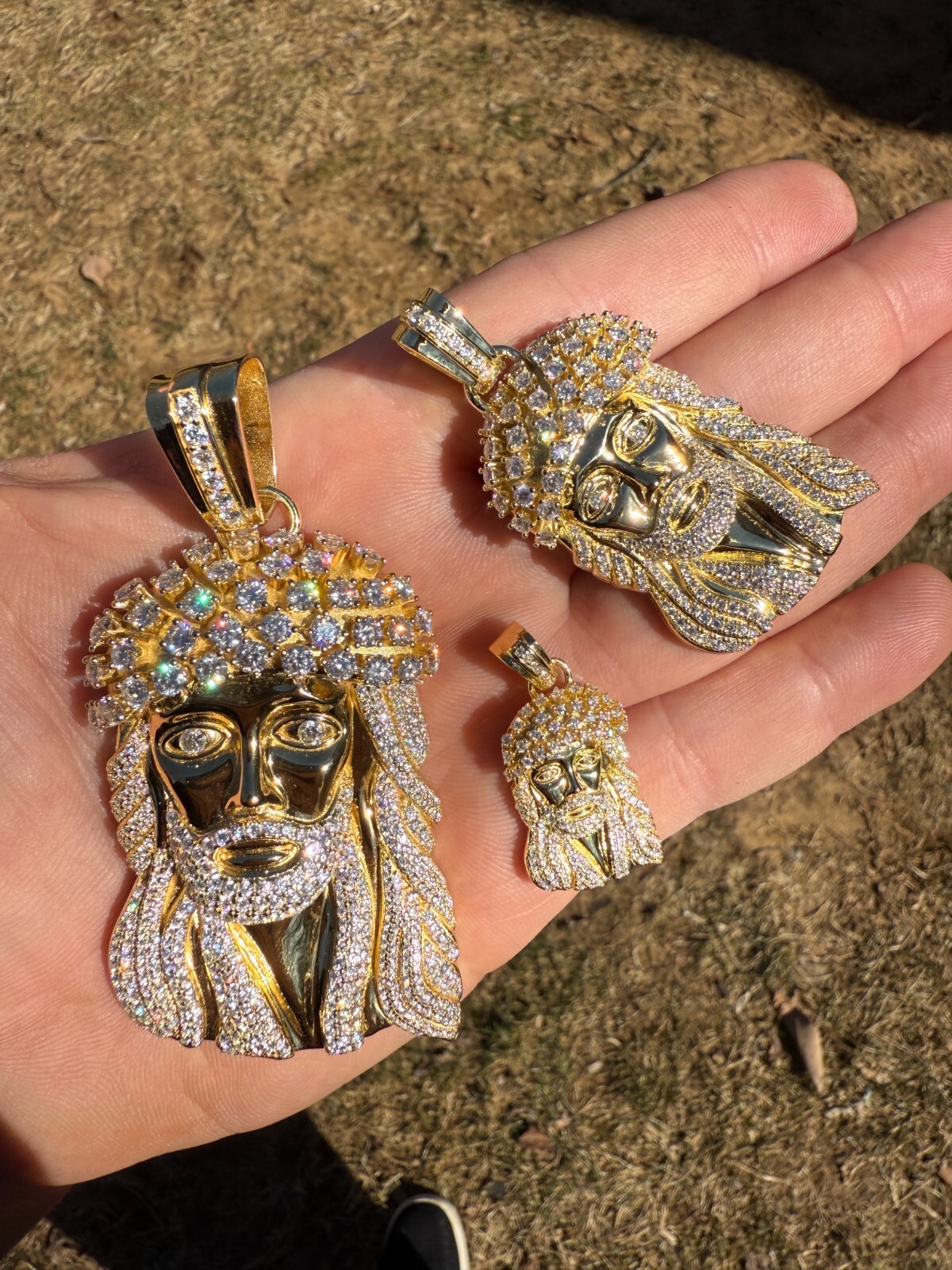 Real MOISSANITE Kufi Jesus Piece Biggie Smalls Tito Pendant 14k Gold Over Silver
