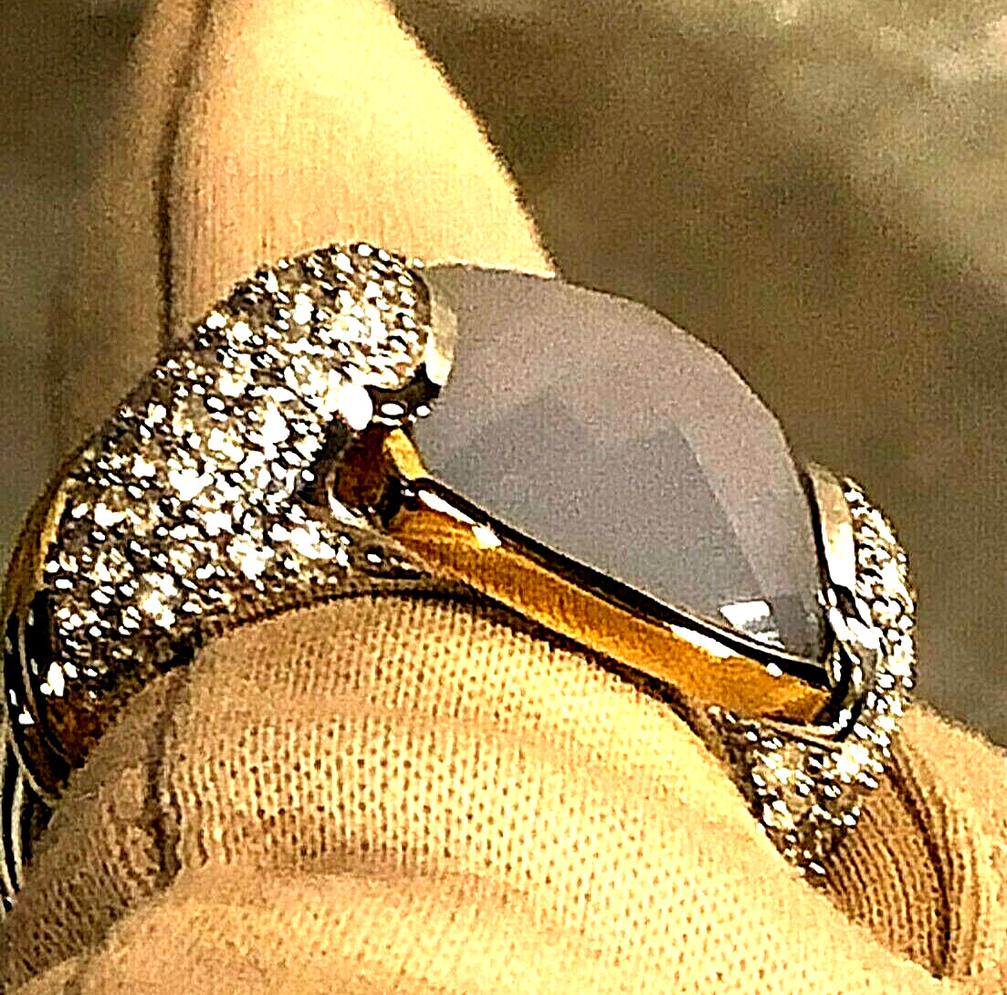 PETER THOMAS ROTH BLUE CHALCEDONY & TOPAZ, STERLING & GOLD RING SIZE 7 (M1584-20