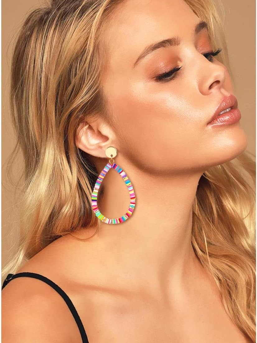 Stylish Heishi Drop Earrings – Colorful Teardrop Dangles for Every Occasion
